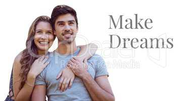 Make dreams text and happy couple