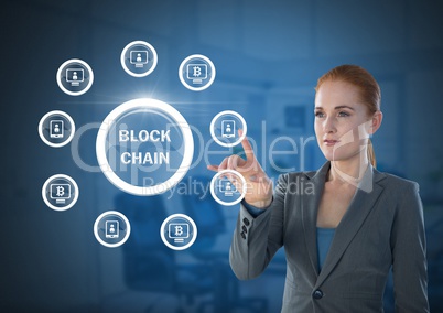 Businesswoman touching blockchain graphics