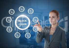 Businesswoman touching blockchain graphics