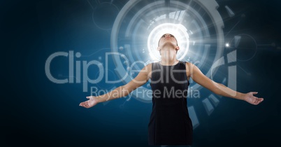 Businesswoman with blue interface technology future