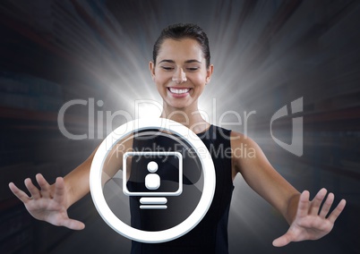 Businesswoman touching computer profile icon graphic