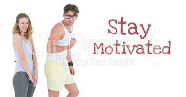 Stay motivated text and fitness couple