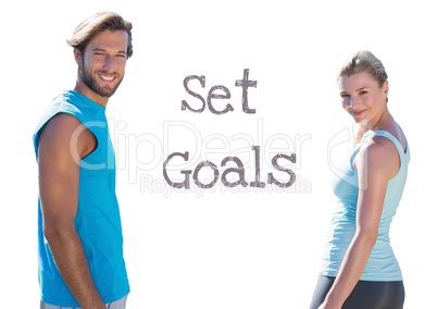 Set Goals text and fitness couple