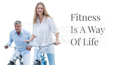 Fitness is a way of life text with couple on bicycles