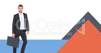 Businessman holding briefcase with minimal shapes