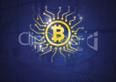 bitcoin graphic icon with circuit graphics
