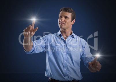 Businessman touching air glows