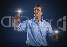 Businessman touching air glows