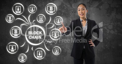 Businesswoman touching blockchain graphic icon