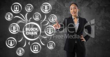 Businesswoman touching blockchain graphic icon