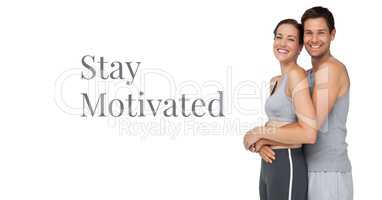 Stay motivated text and fitness couple