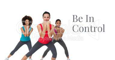 Be in Control text and fit women exercising