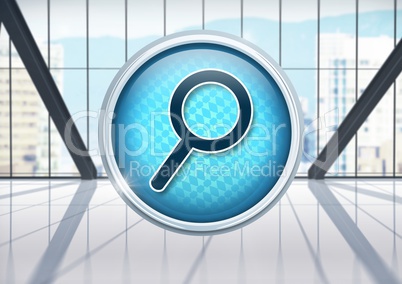 Magnifying glass search icon in city office