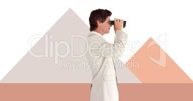 Businessman with binoculars with minimal shapes