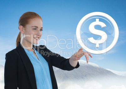 Businesswoman touching dollar graphic icon