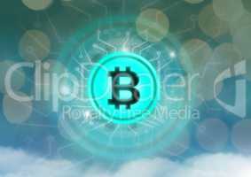 bitcoin graphic icon with bokeh effects