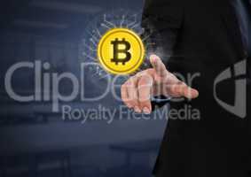 Businessperson touching bitcoin graphic icon