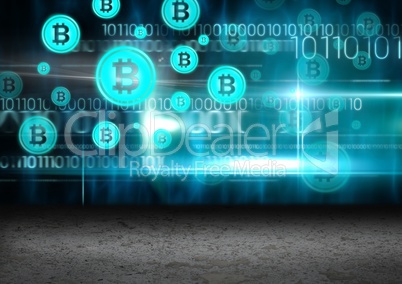 bitcoin graphic icons and binary code