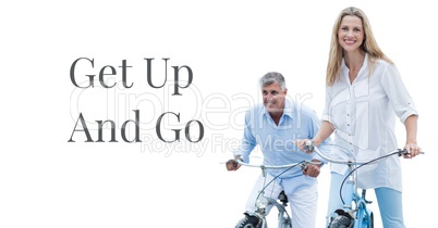 Get Up and Go text with couple on bicycles