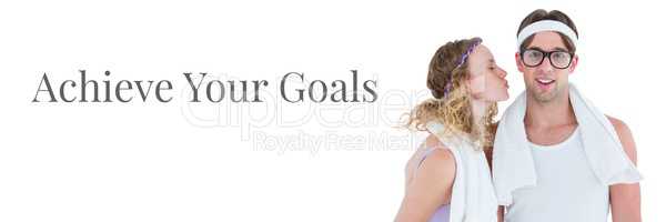 Achieve your goals text and fitness couple
