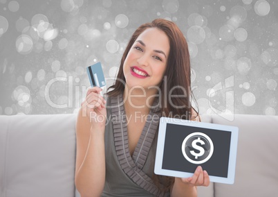 Women with money dollar icon on tablet with credit card