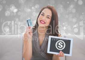Women with money dollar icon on tablet with credit card