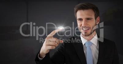 Businessman touching air glow