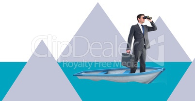 Businessman in boat with minimal shapes