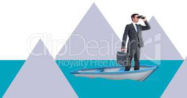 Businessman in boat with minimal shapes