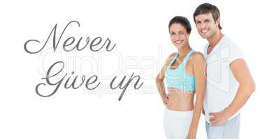 Never Give Up text and fitness couple