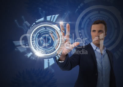 Businessman touching futuristic interface