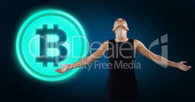 Businesswoman with bitcoin graphic icon