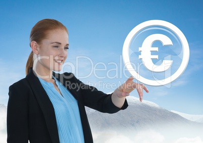 Businesswoman touching euro money graphic icon