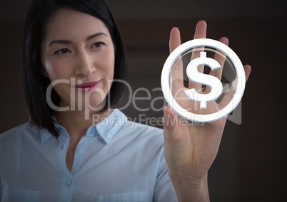 Businesswoman touching dollar graphic icon