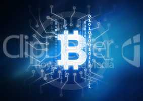 bitcoin graphic icon and binary code circuits