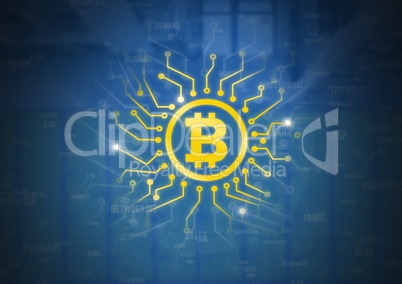 Bitcoin icon with circuit energy graphics