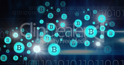 bitcoin graphic icons and binary code