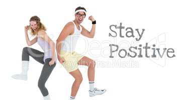 Stay positive text and fitness couple