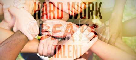 Composite image of hard work beats talent