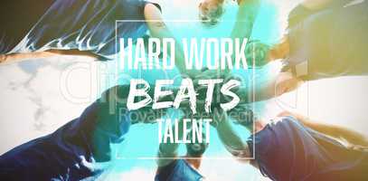 Composite image of hard work beats talent