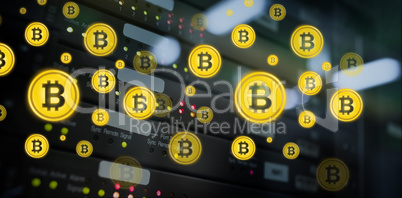 Composite image of symbol of bitcoin digital cryptocurrency