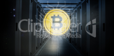 Composite image of symbol of bitcoin digital cryptocurrency