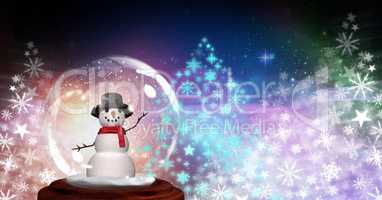 Snow globe with snowman and Snowflake Christmas tree colorful pattern shapes for New Year