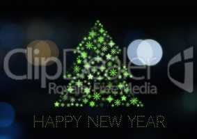 Happy New Year text and Snowflake Christmas tree pattern shape
