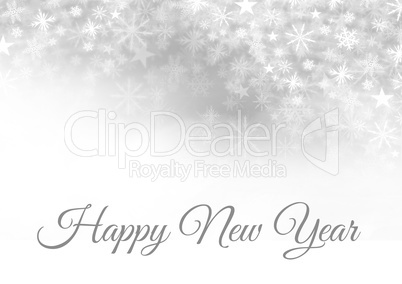 Happy New Year text and Snowflake Christmas pattern and blank space on grey