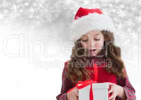 Girl holding gift and Snowflake Christmas pattern and blank space