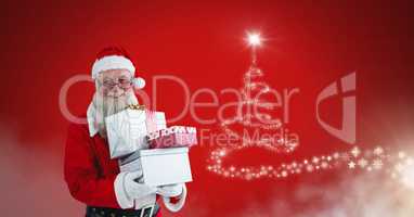 Santa holding gifts and Snowflake Christmas tree pattern shape glowing