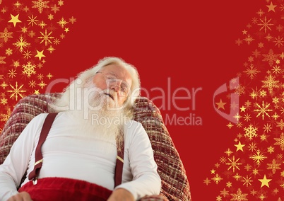 Santa sleeping on chair and Snowflake Christmas pattern with blank space