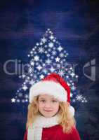 Girl with Santa hat and Snowflake Christmas tree pattern shape