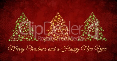 Merry Christmas and a Happy New Year text and Snowflake Christmas tree pattern shapes